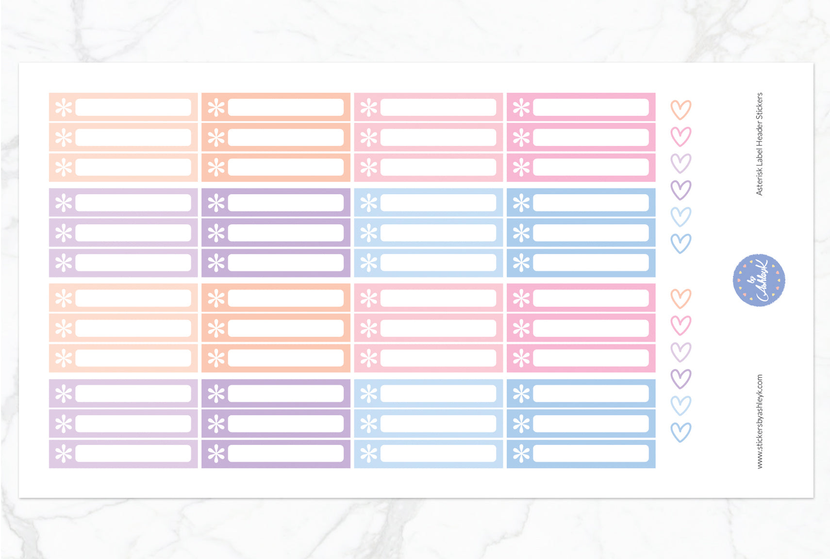 Asterisk Label Header Stickers - Pastel Sunset