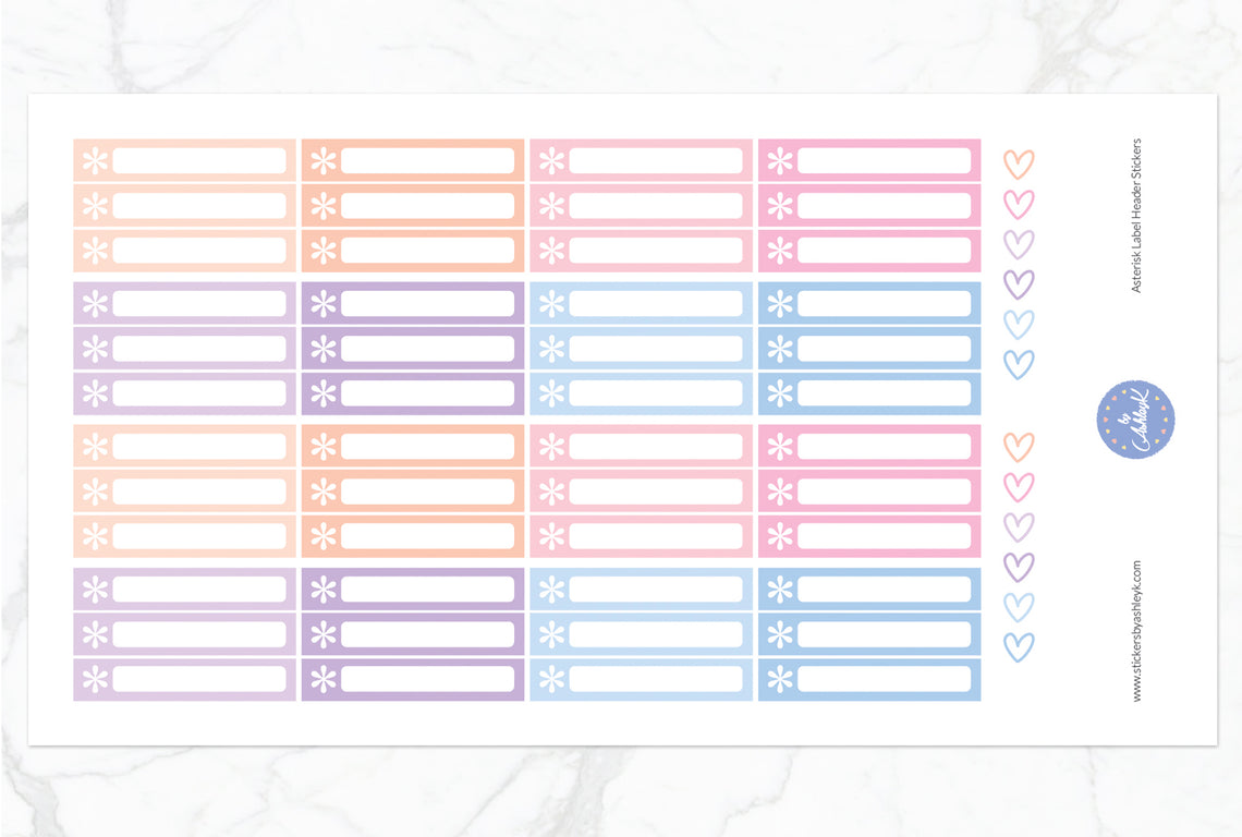 Asterisk Label Header Stickers - Pastel Sunset