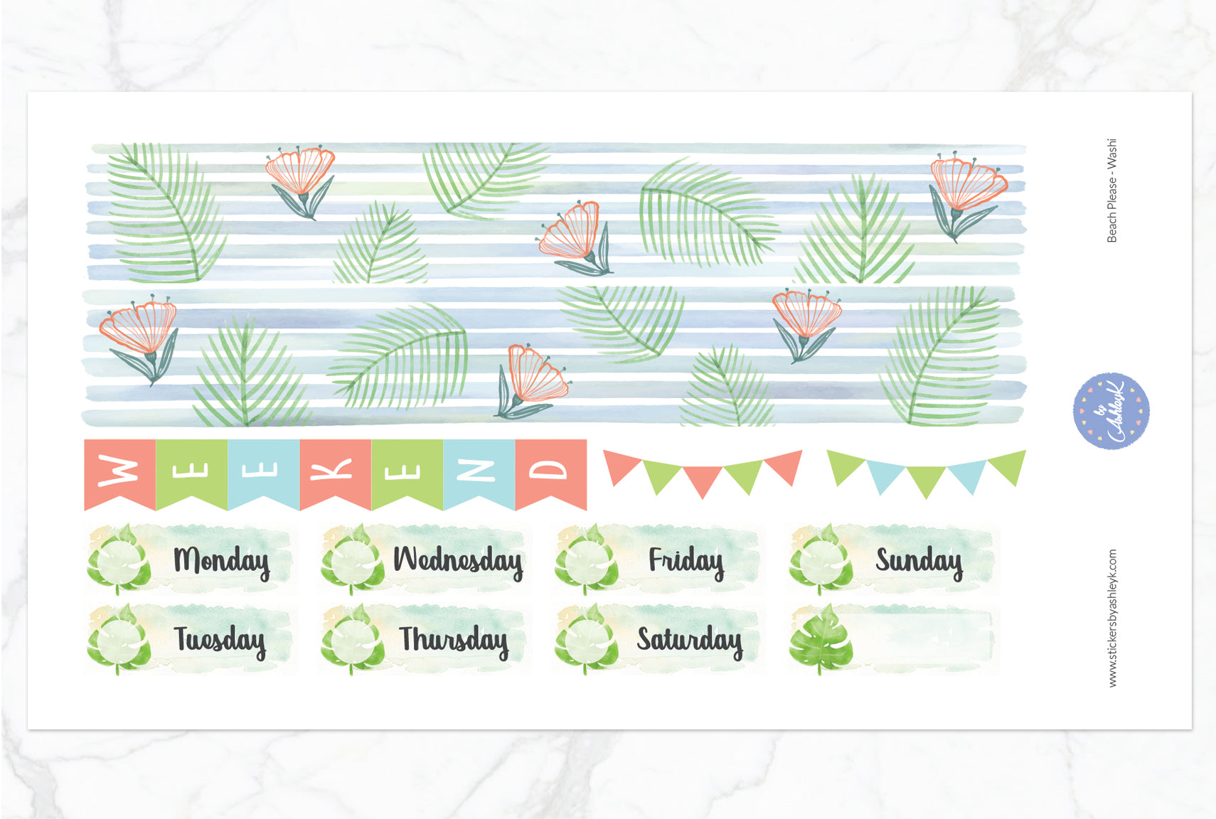 Beach Please Weekly Kit  - Washi Sheet
