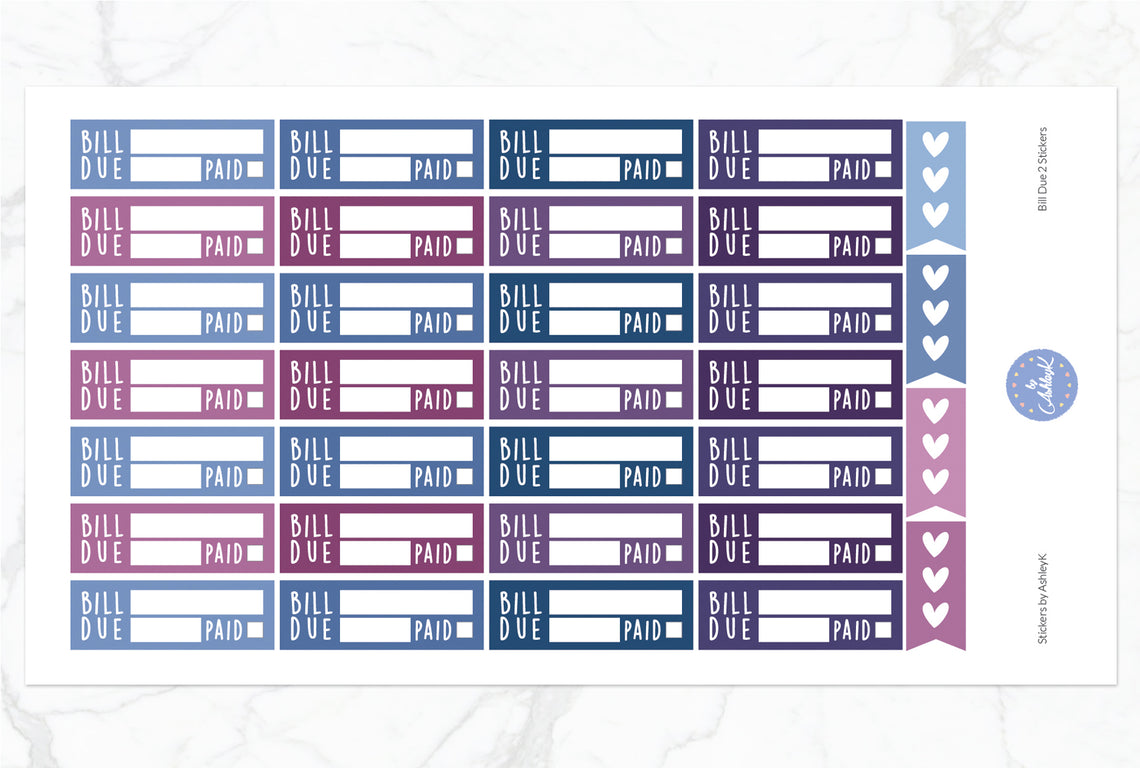 Bill Due 2  Stickers - Blueberry
