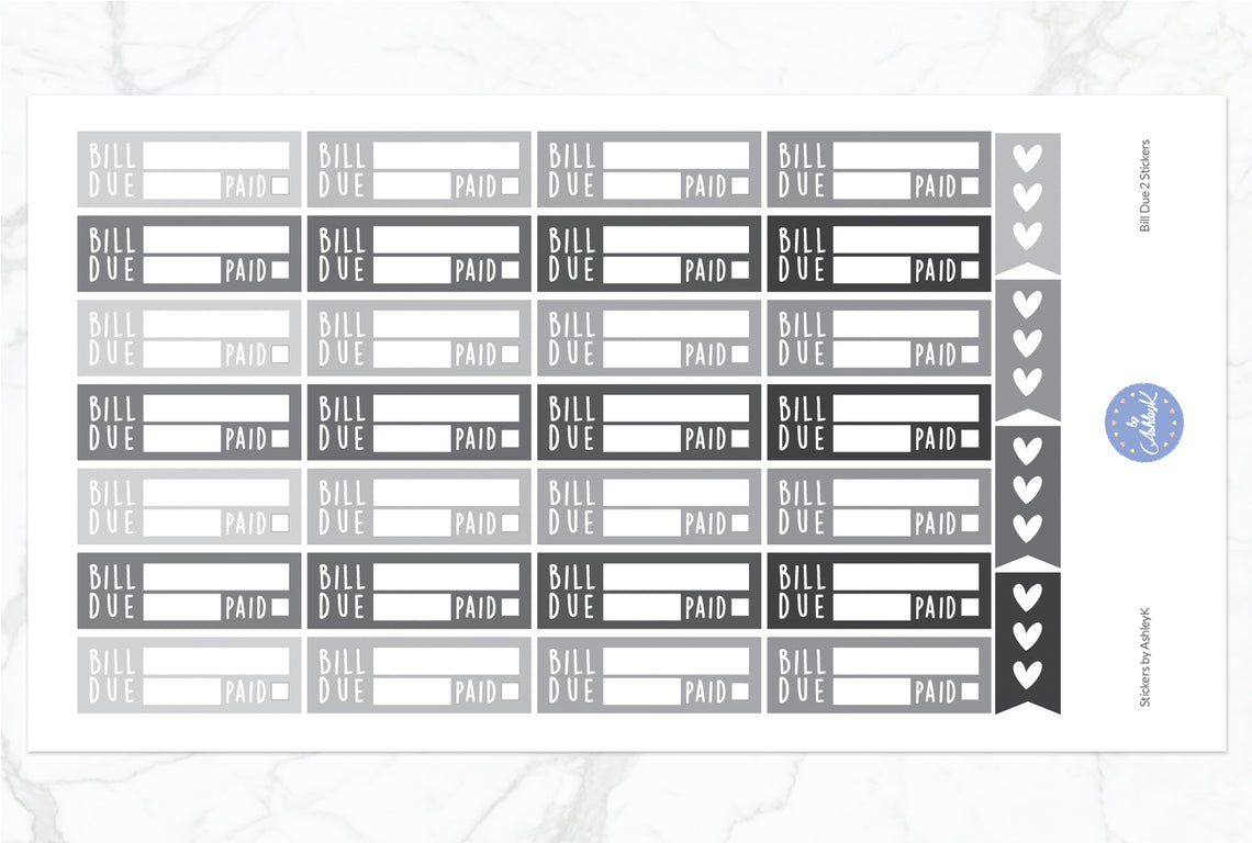 Bill Due 2  Stickers - Monochrome
