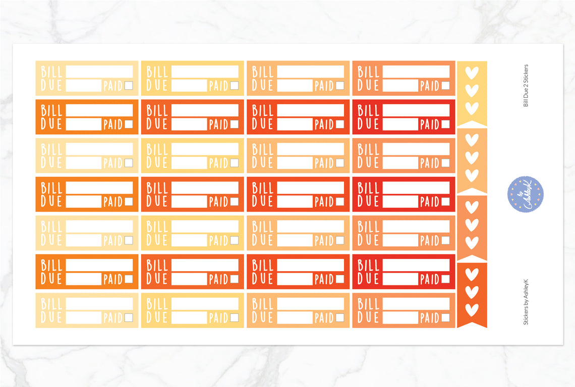 Bill Due 2  Stickers - Orange