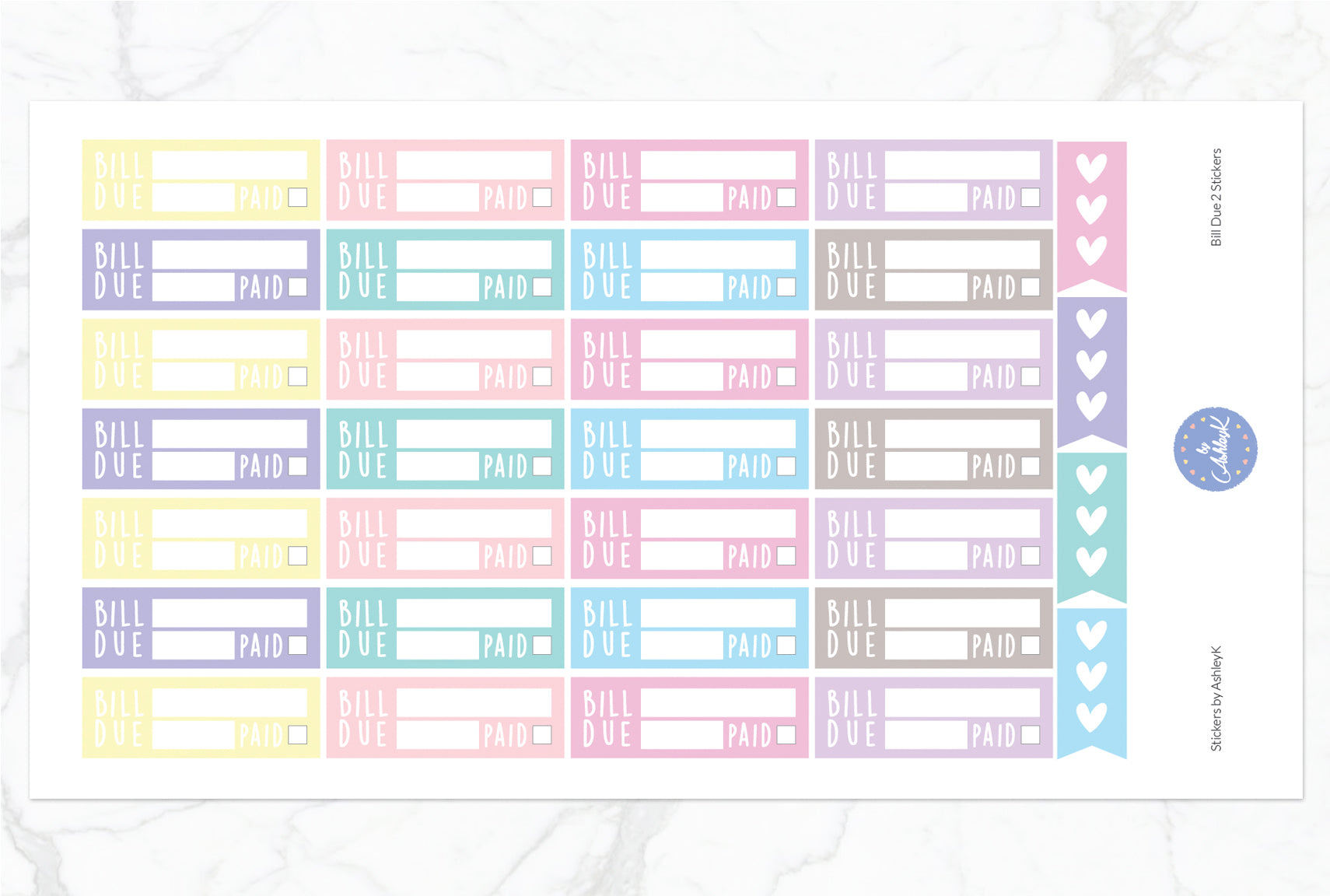 Bill Due 2  Stickers - Pastel