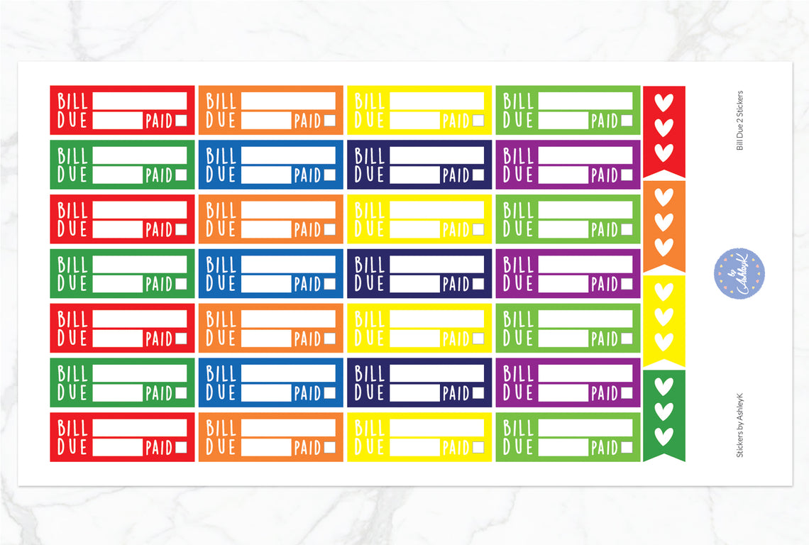Bill Due 2  Stickers - Rainbow