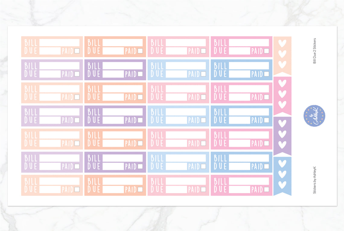 Bill Due 2  Stickers - Pastel Sunset