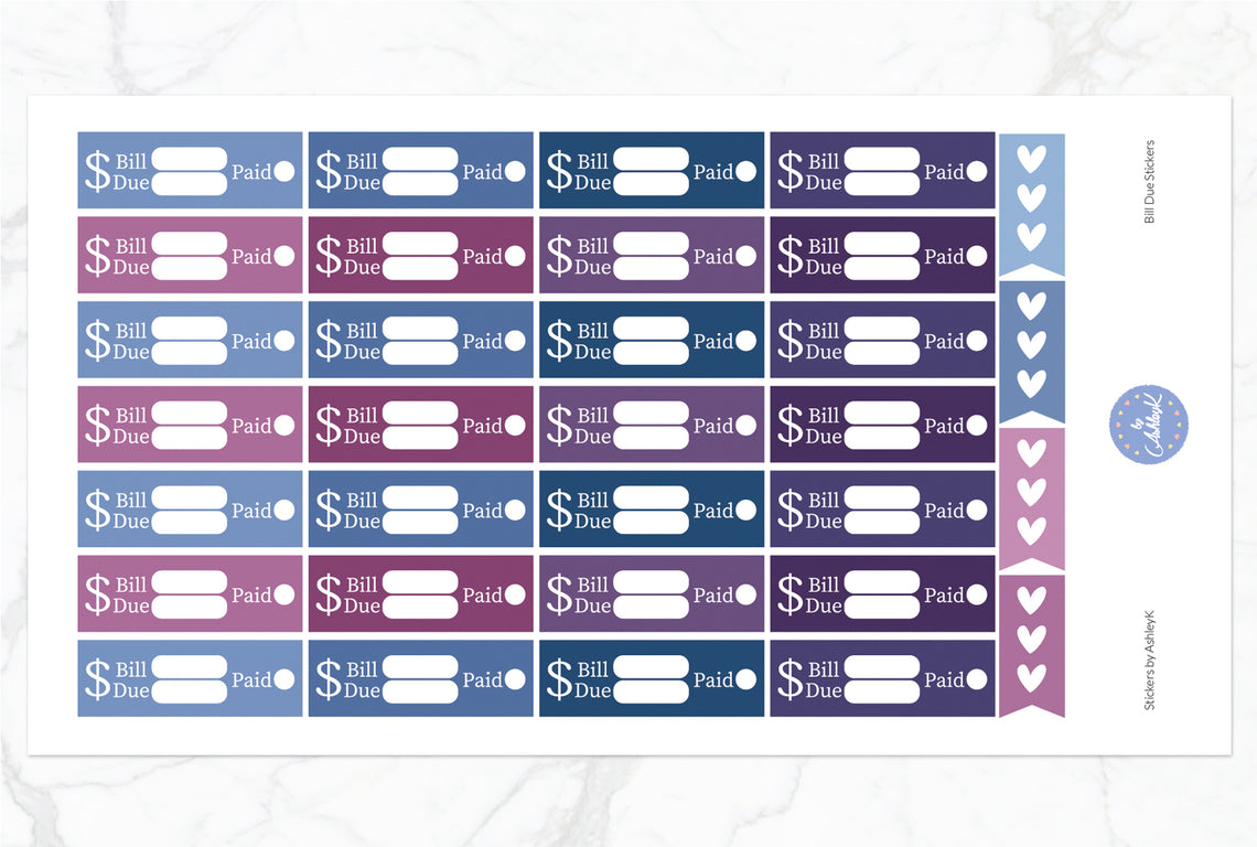 Bill Due Stickers - Blueberry