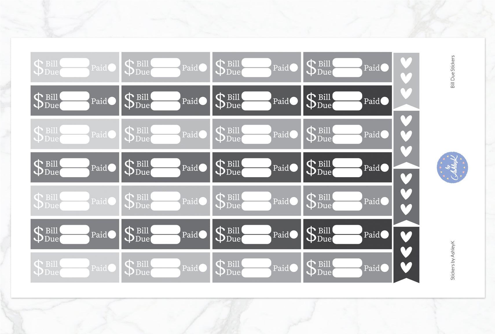 Bill Due Stickers - Monochrome