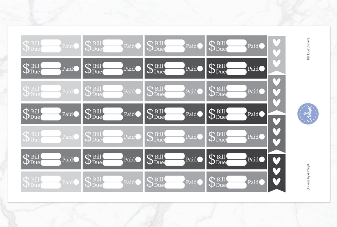 Bill Due Stickers - Monochrome