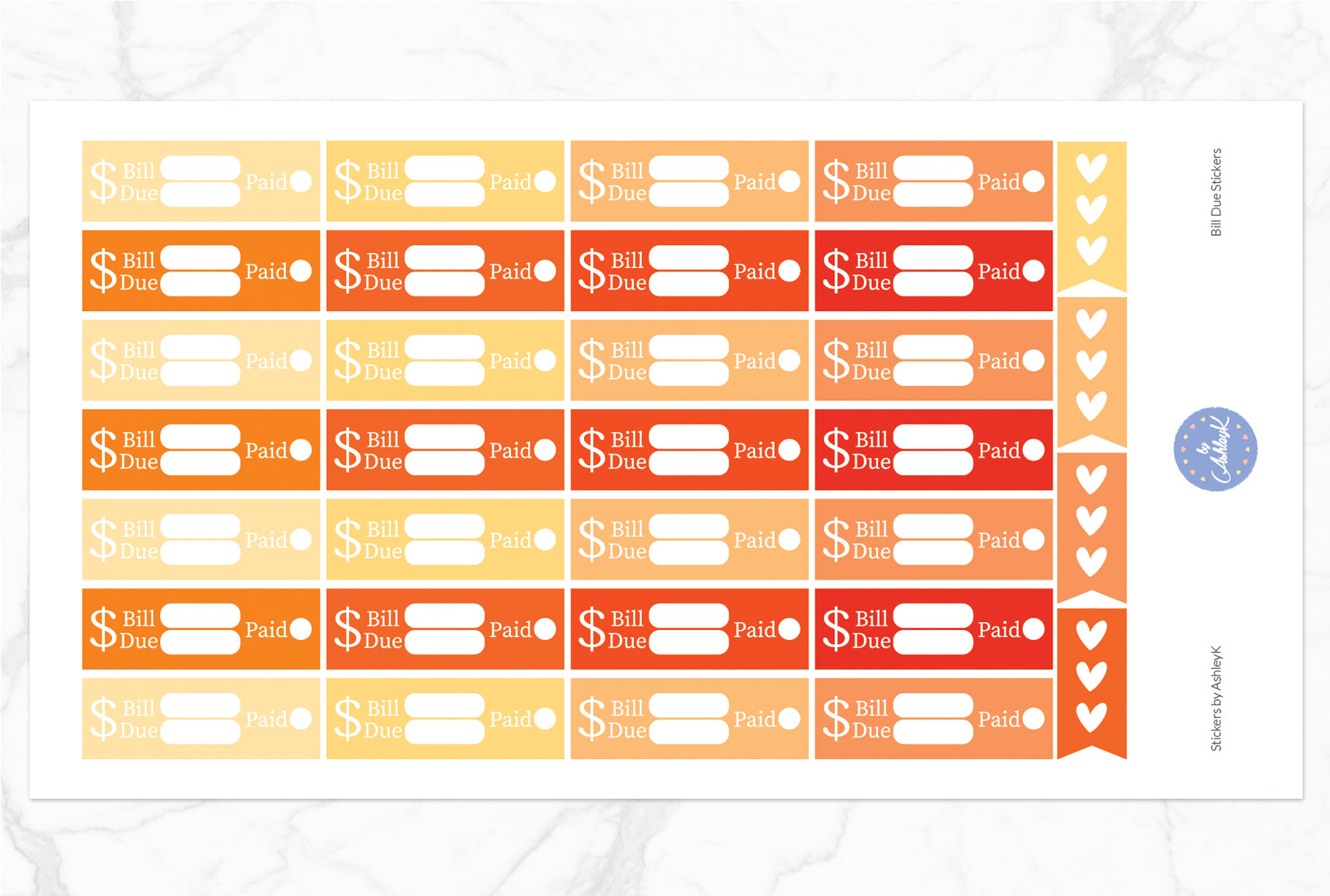 Bill Due Stickers - Orange