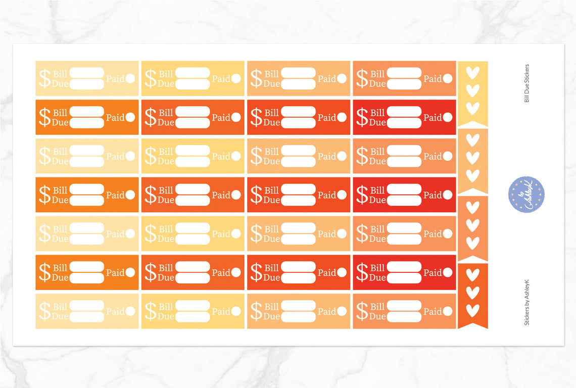 Bill Due Stickers - Orange