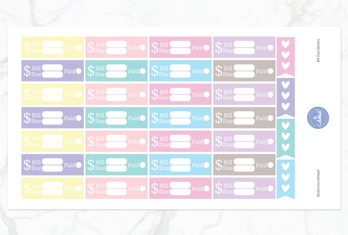 Bill Due Stickers - Pastel