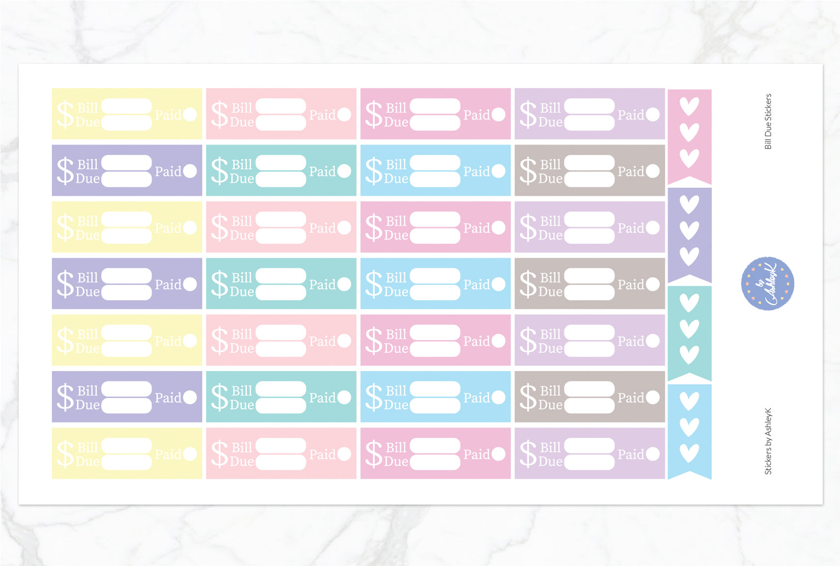 Bill Due Stickers - Pastel