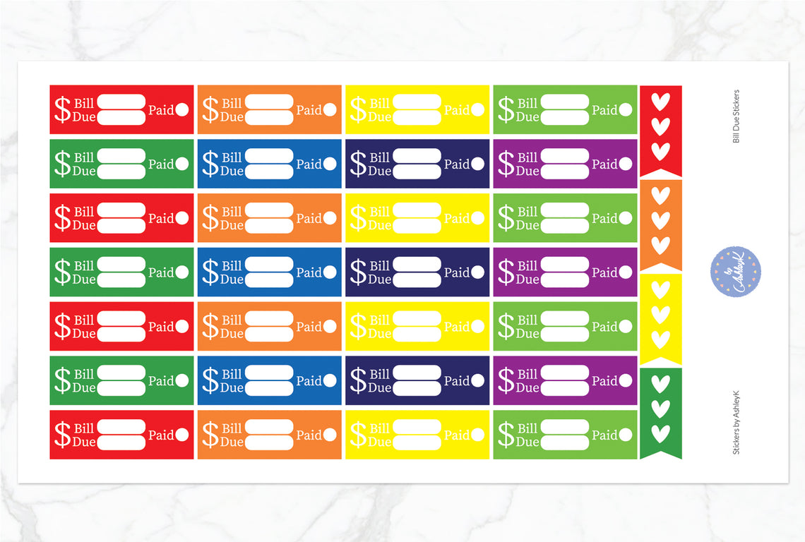Bill Due Stickers - Rainbow