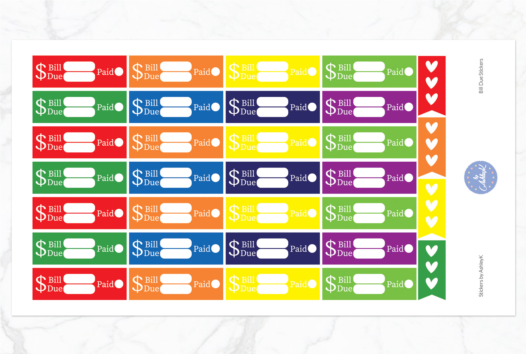Bill Due Stickers - Rainbow