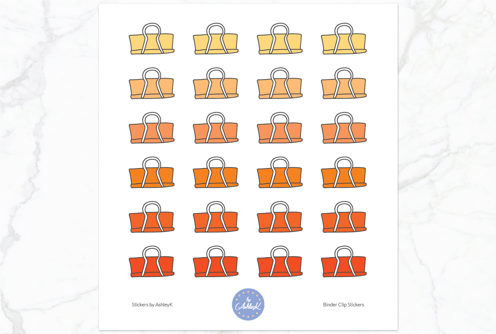 Binder Clips Stickers - Orange