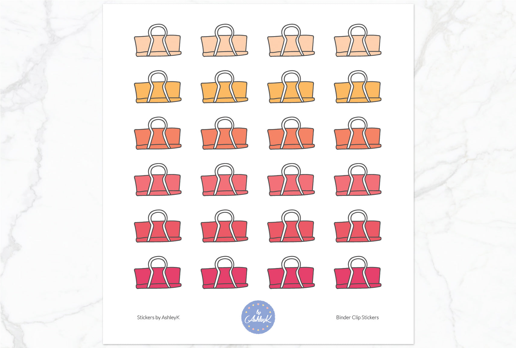 Binder Clips Stickers - Peach