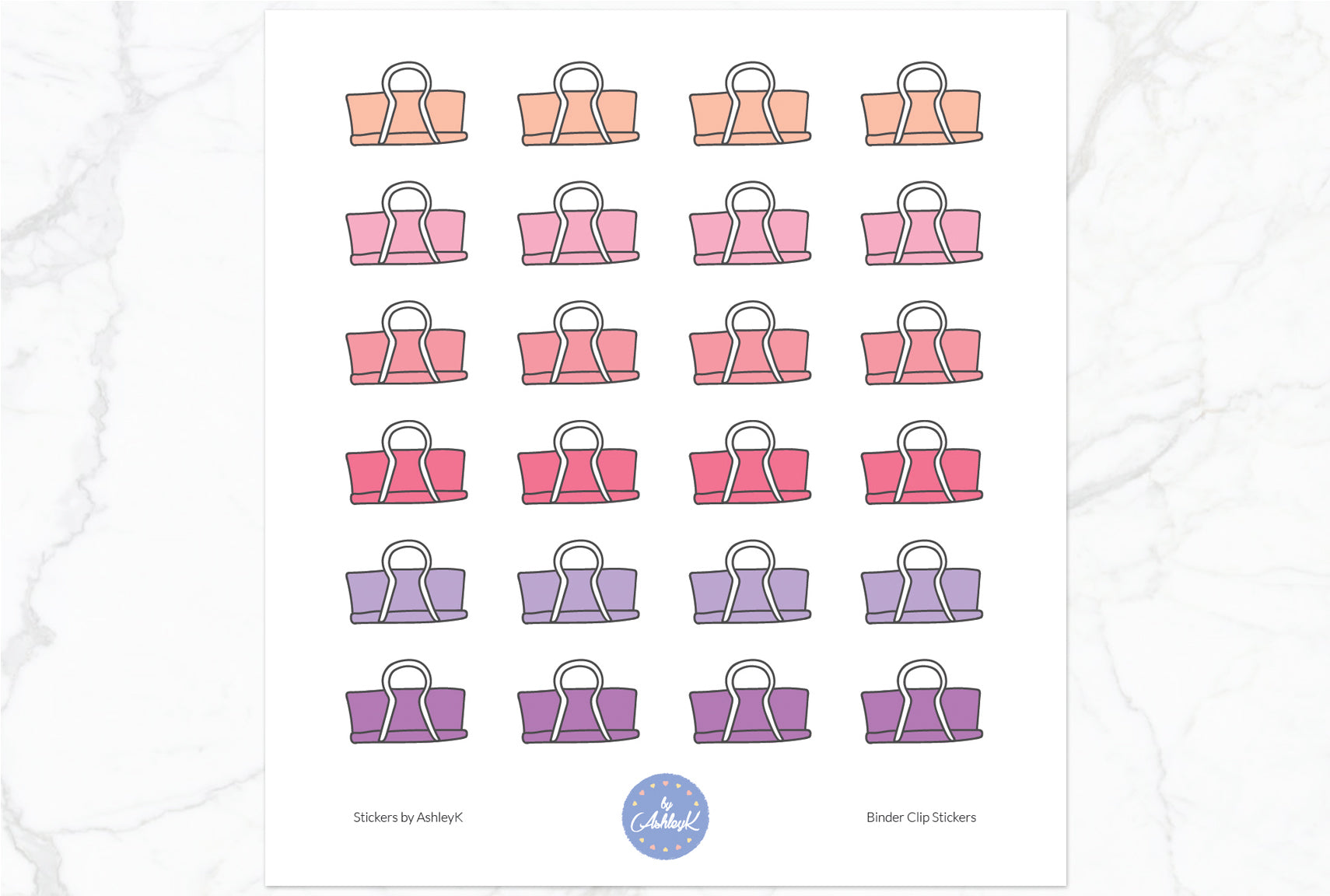 Binder Clips Stickers - Raspberry