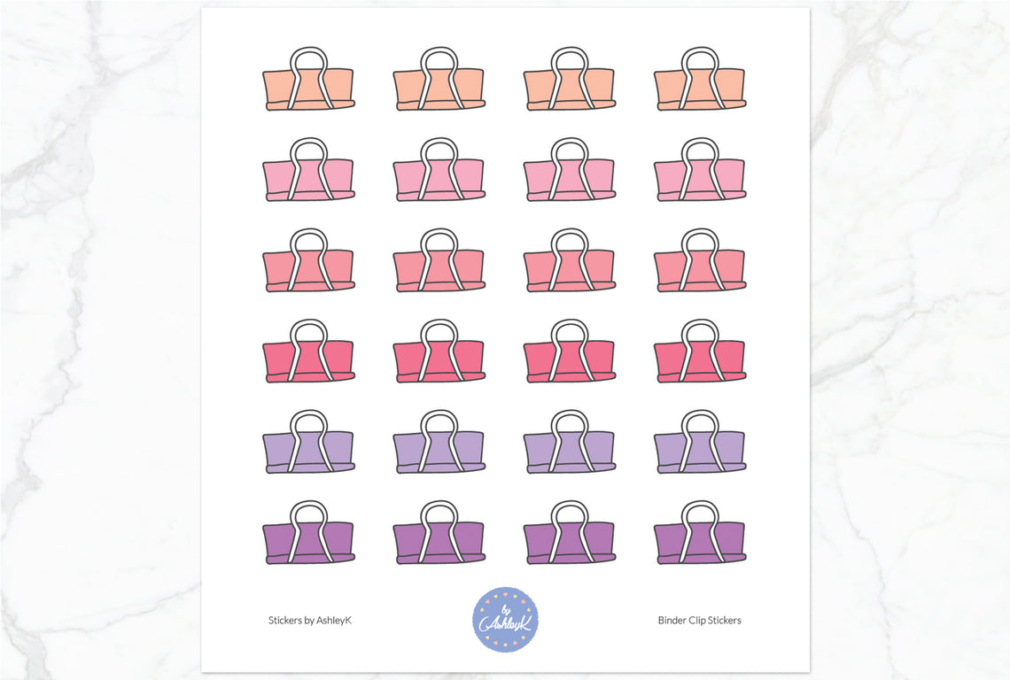 Binder Clips Stickers - Raspberry