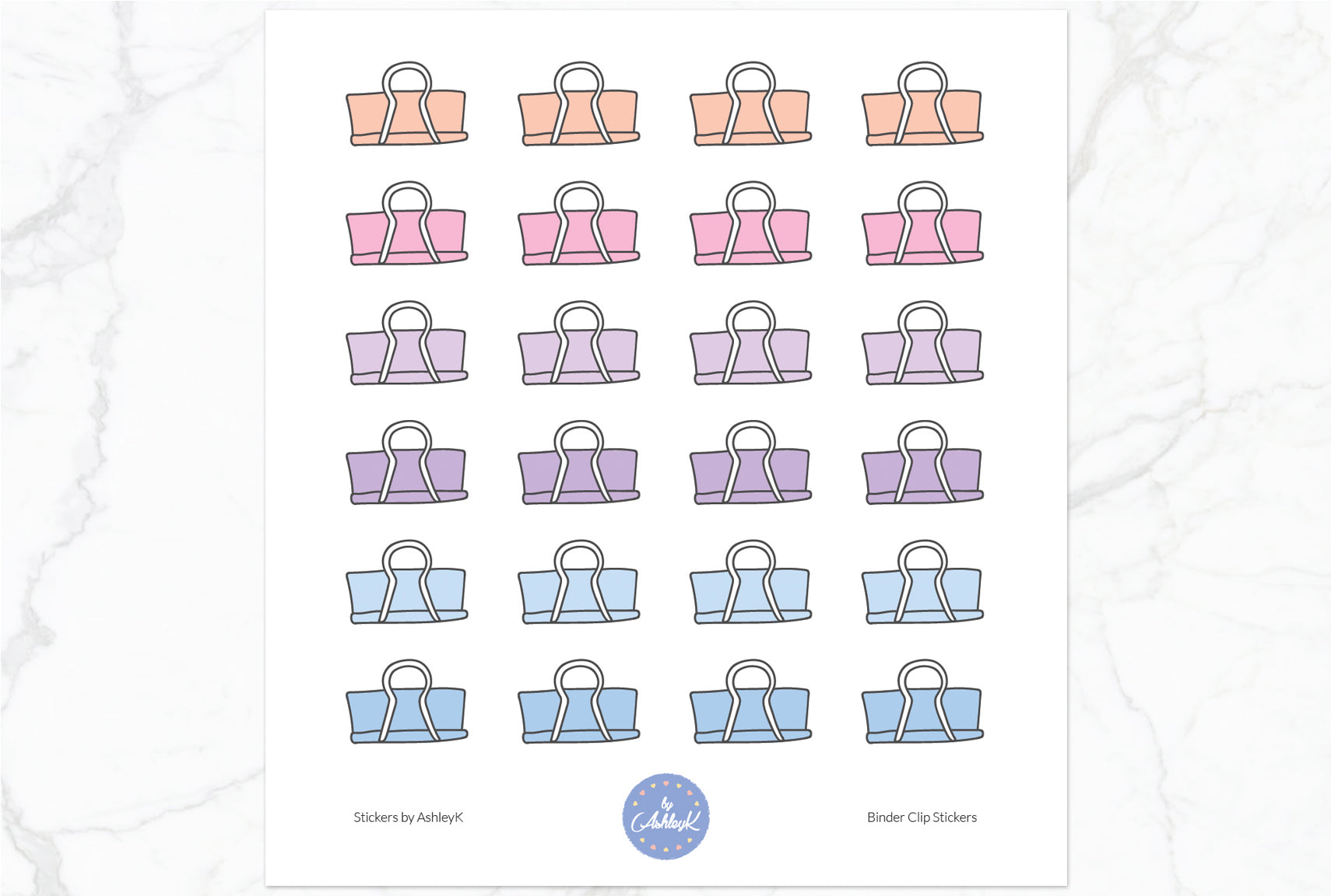 Binder Clips Stickers - Pastel Sunset