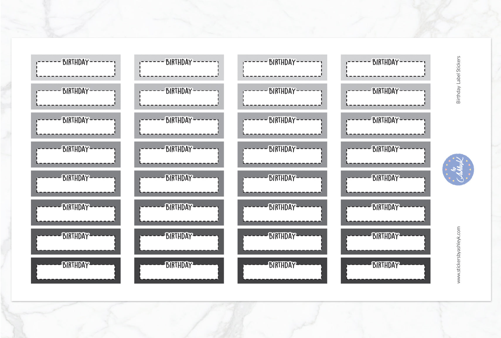Birthday Label Stickers - Monochrome