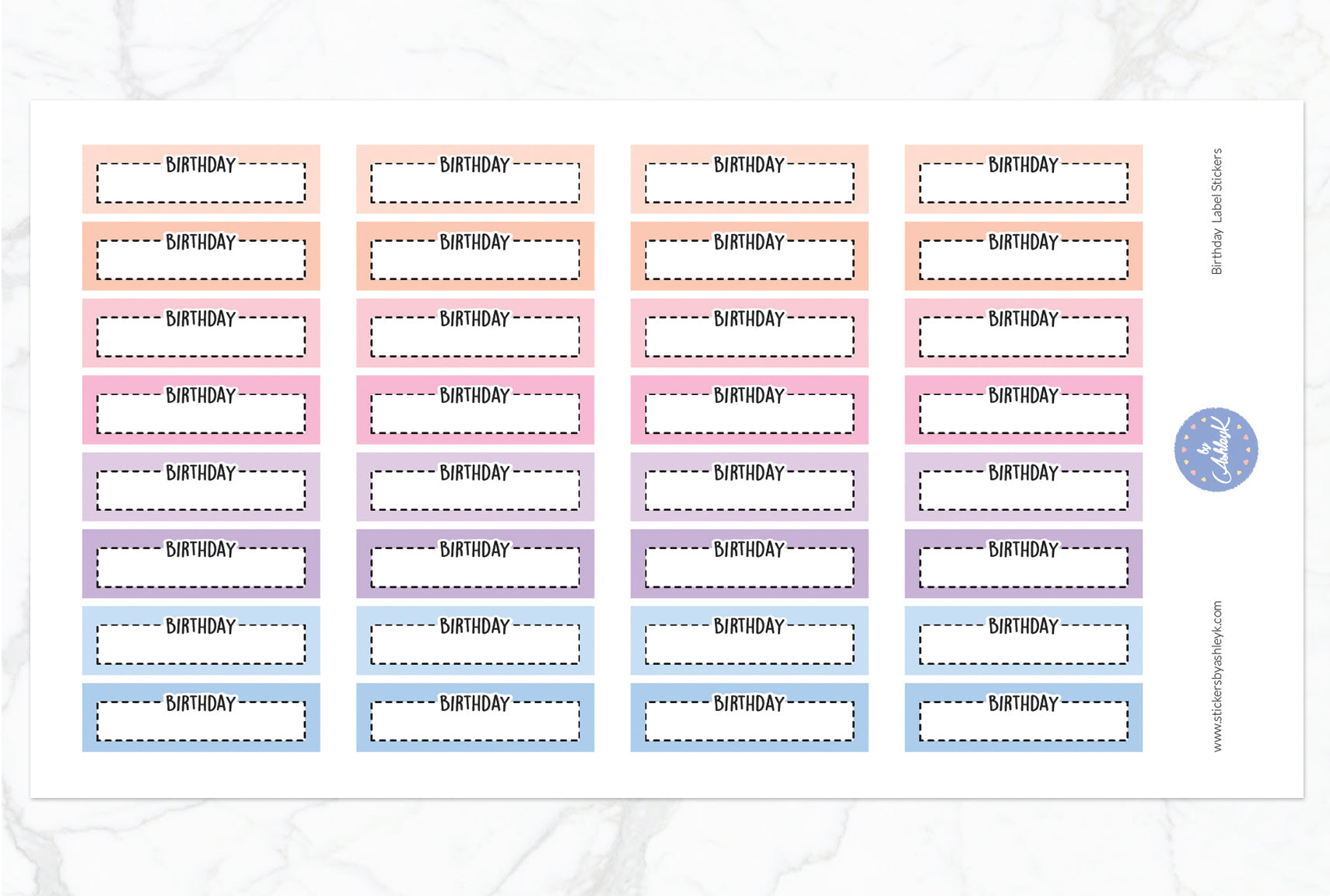 Birthday Label Stickers - Pastel Sunset