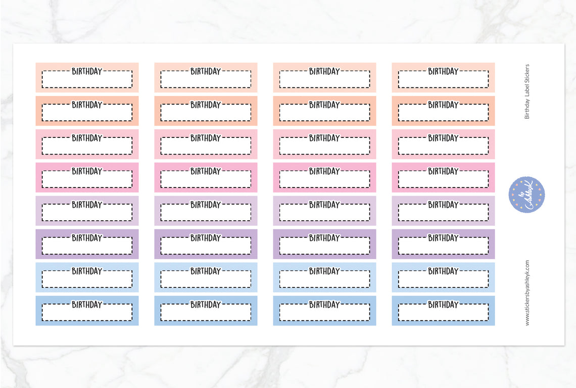 Birthday Label Stickers - Pastel Sunset