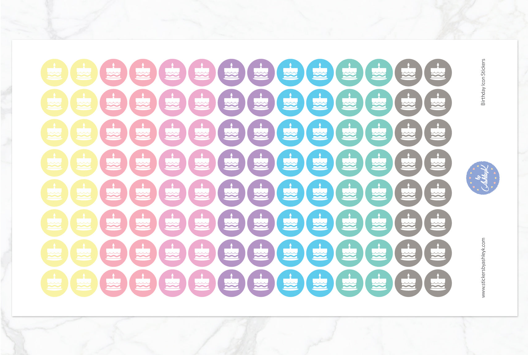 Birthday Icon Round Stickers - Pastel