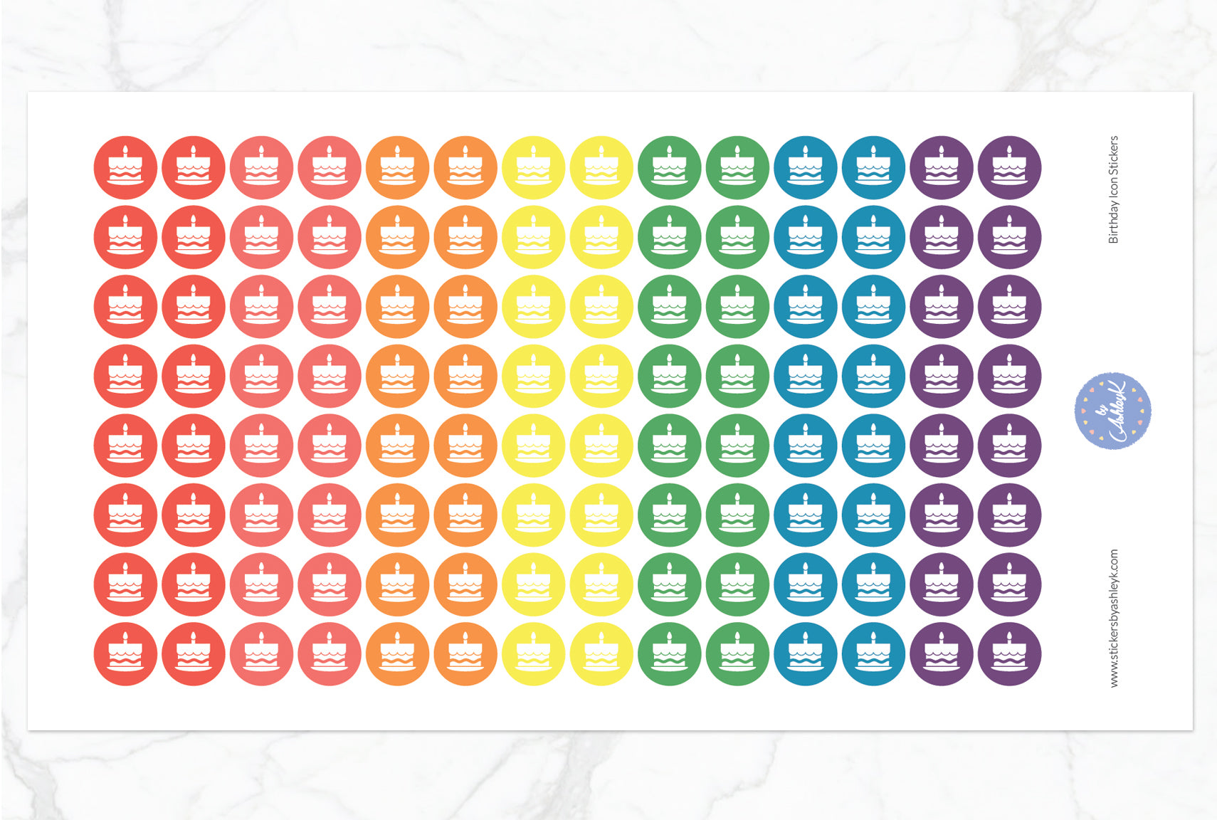 Birthday Icon Round Stickers - Pastel Rainbow