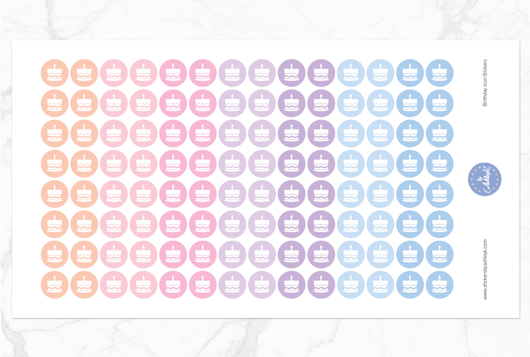 Birthday Icon Round Stickers - Pastel Sunset