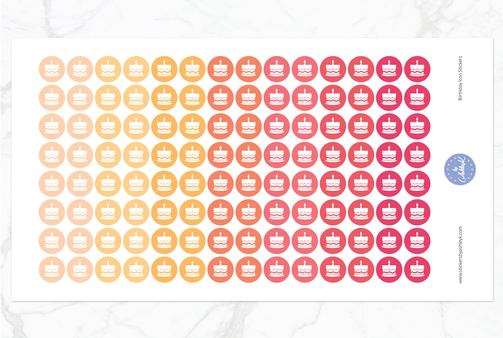 Birthday Icon Round Stickers - Peach