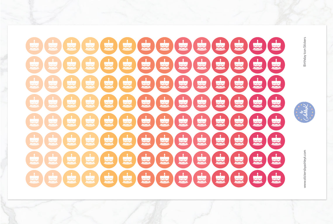 Birthday Icon Round Stickers - Peach