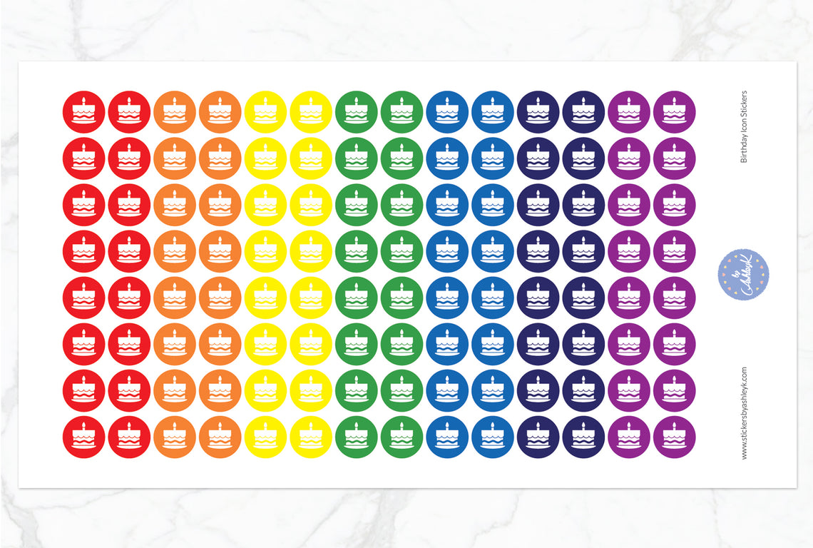Birthday Icon Round Stickers - Rainbow