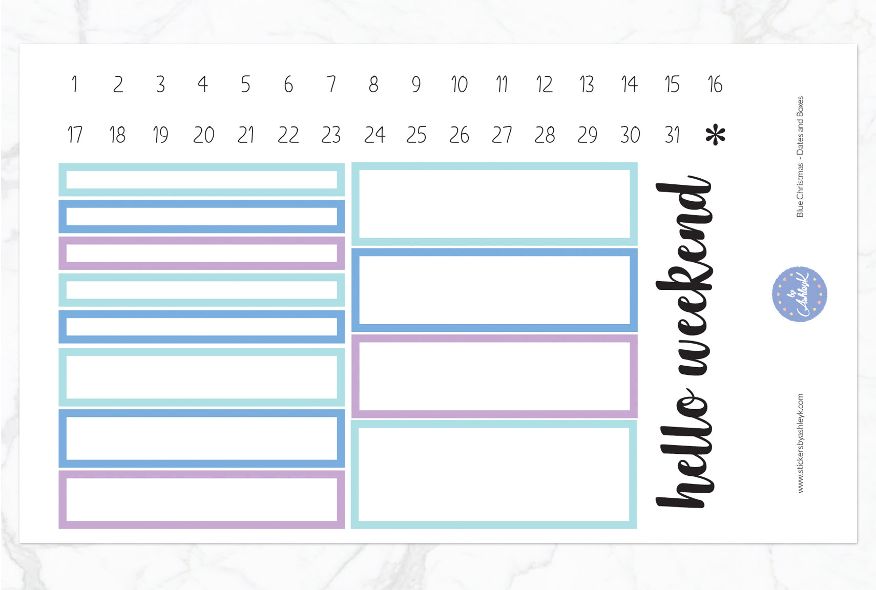 Blue Christmas Daily Duo Weekly Kit  - Date & Box Sheet