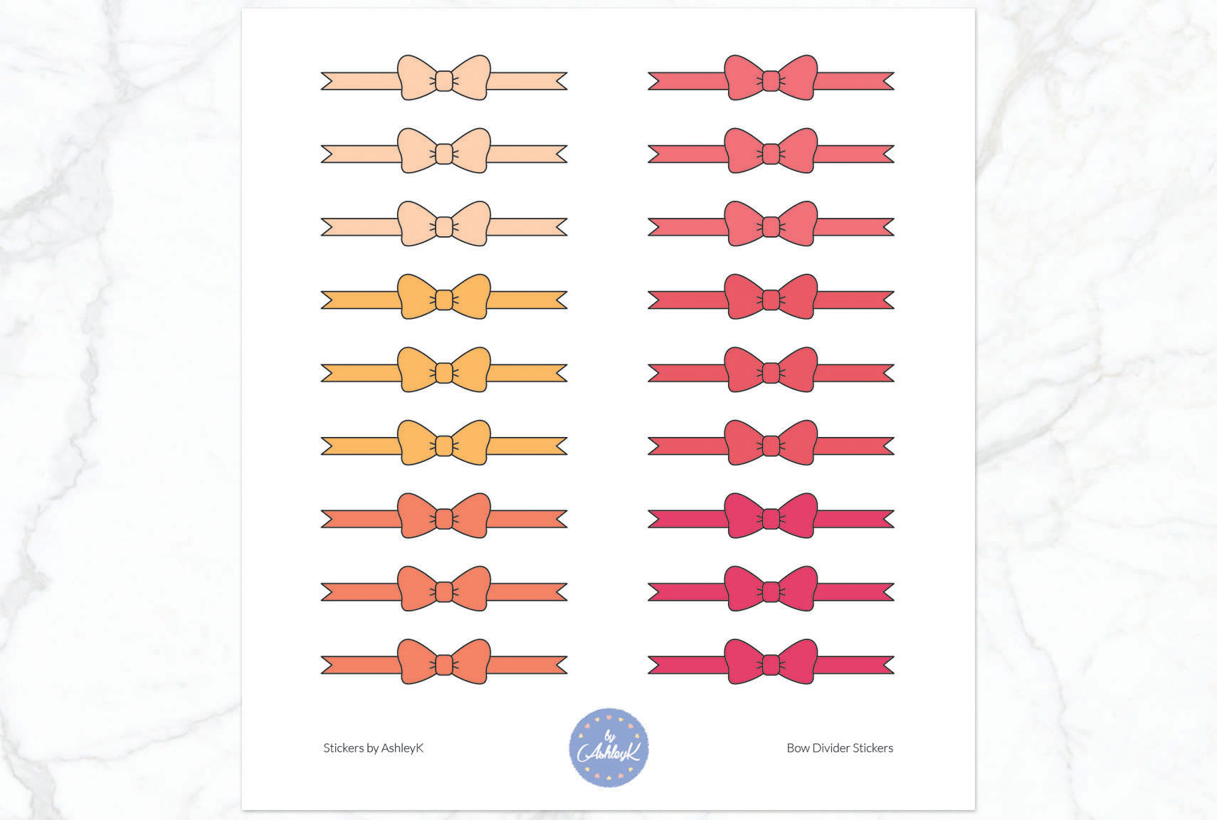 Bow Divider Stickers - Peach