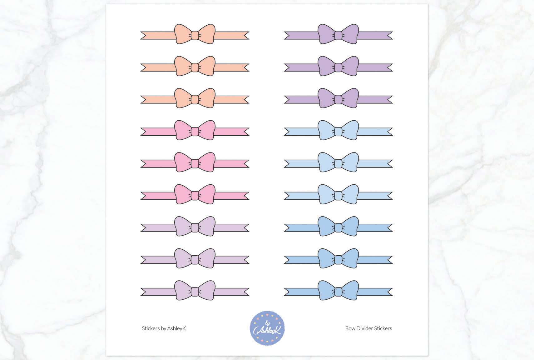 Bow Divider Stickers - Pastel Sunset