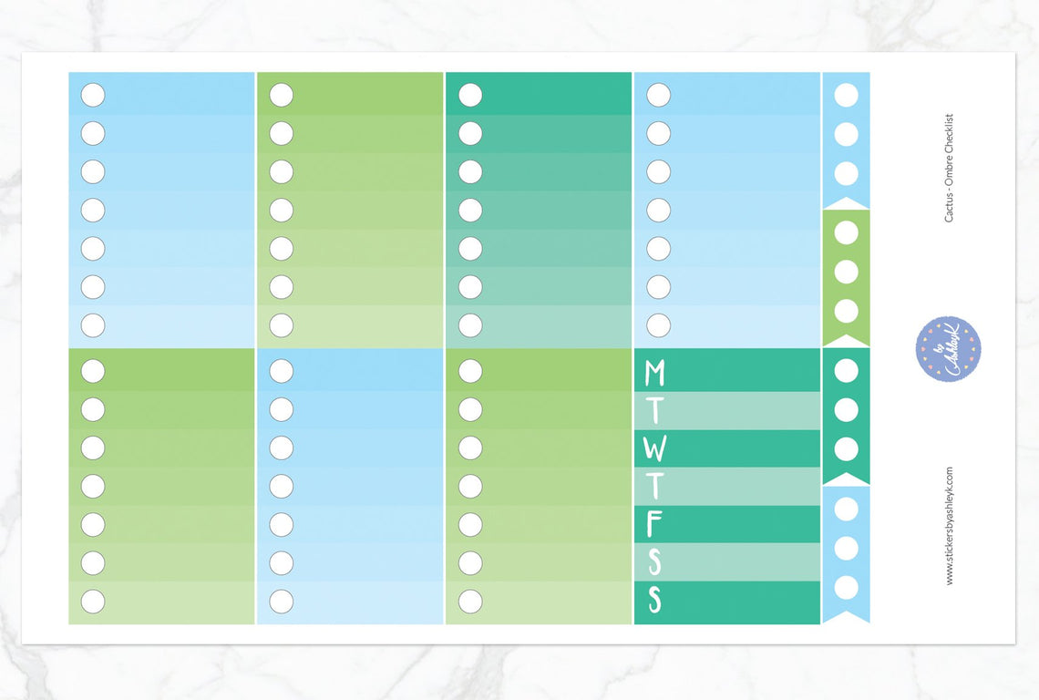 Cactus Weekly Kit  - Ombre Checklist Sheet