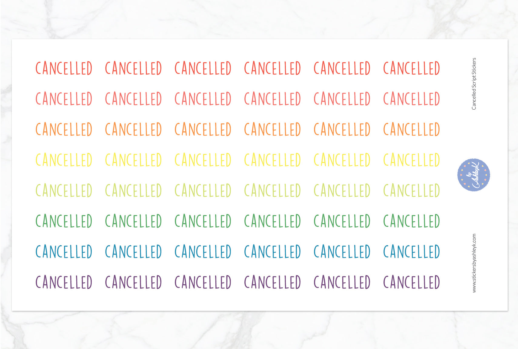 Cancelled Script Stickers - Pastel Rainbow
