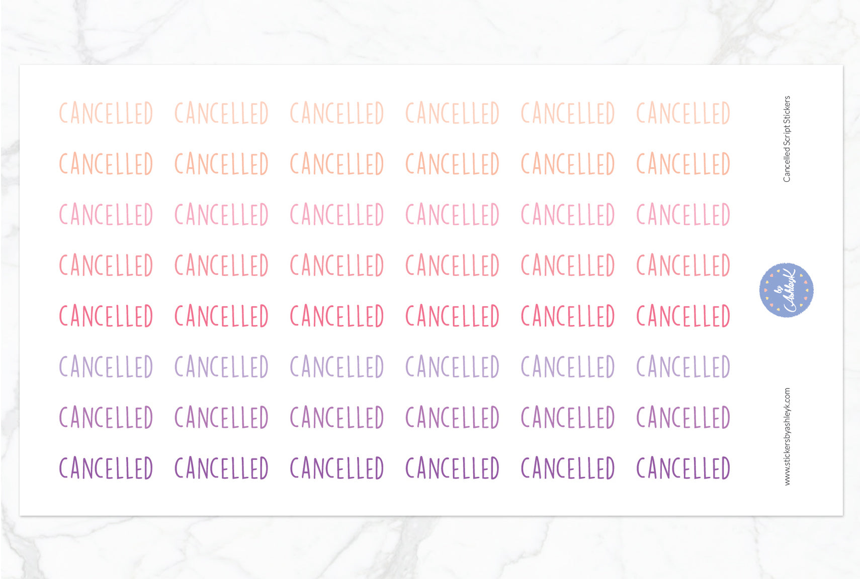 Cancelled Script Stickers - Raspberry
