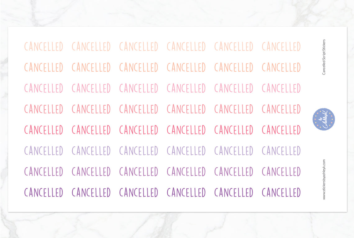 Cancelled Script Stickers - Raspberry