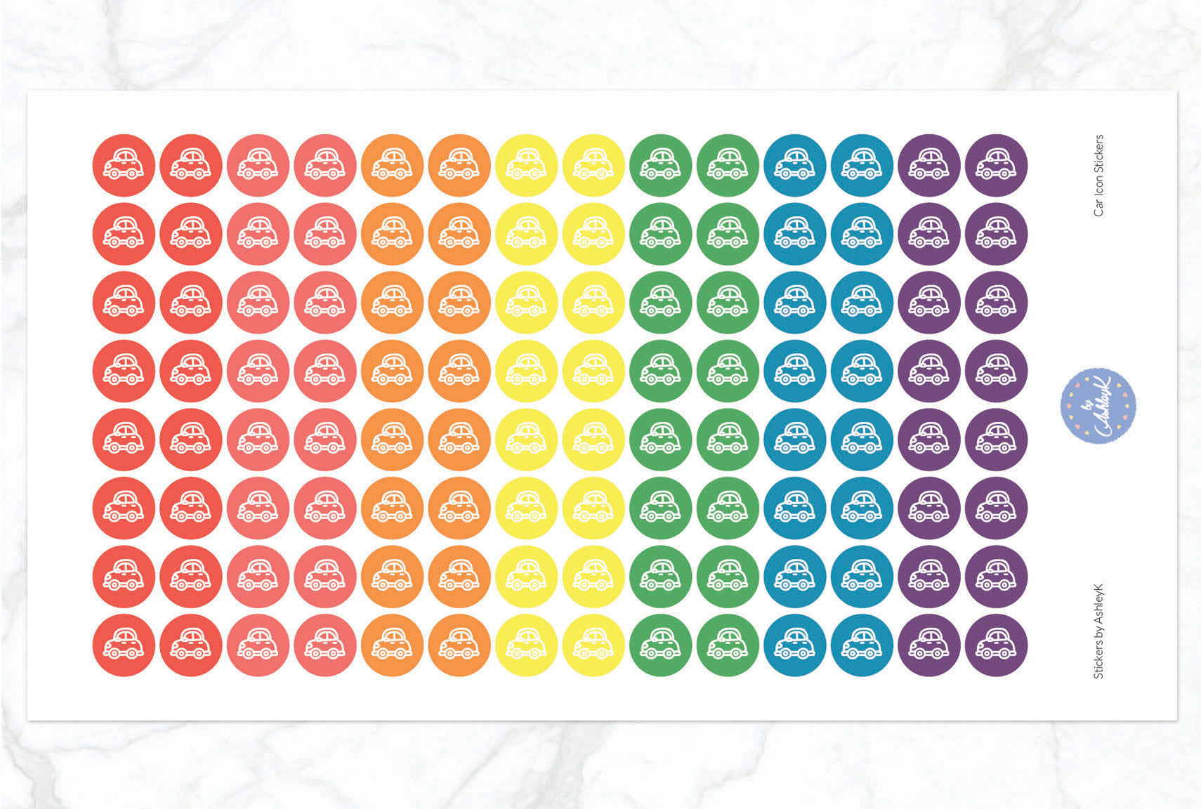 Car Icon Stickers - Pastel Rainbow
