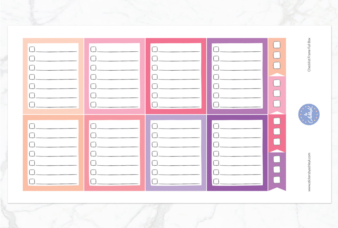 Checklist Frame Full Box Stickers - Raspberry
