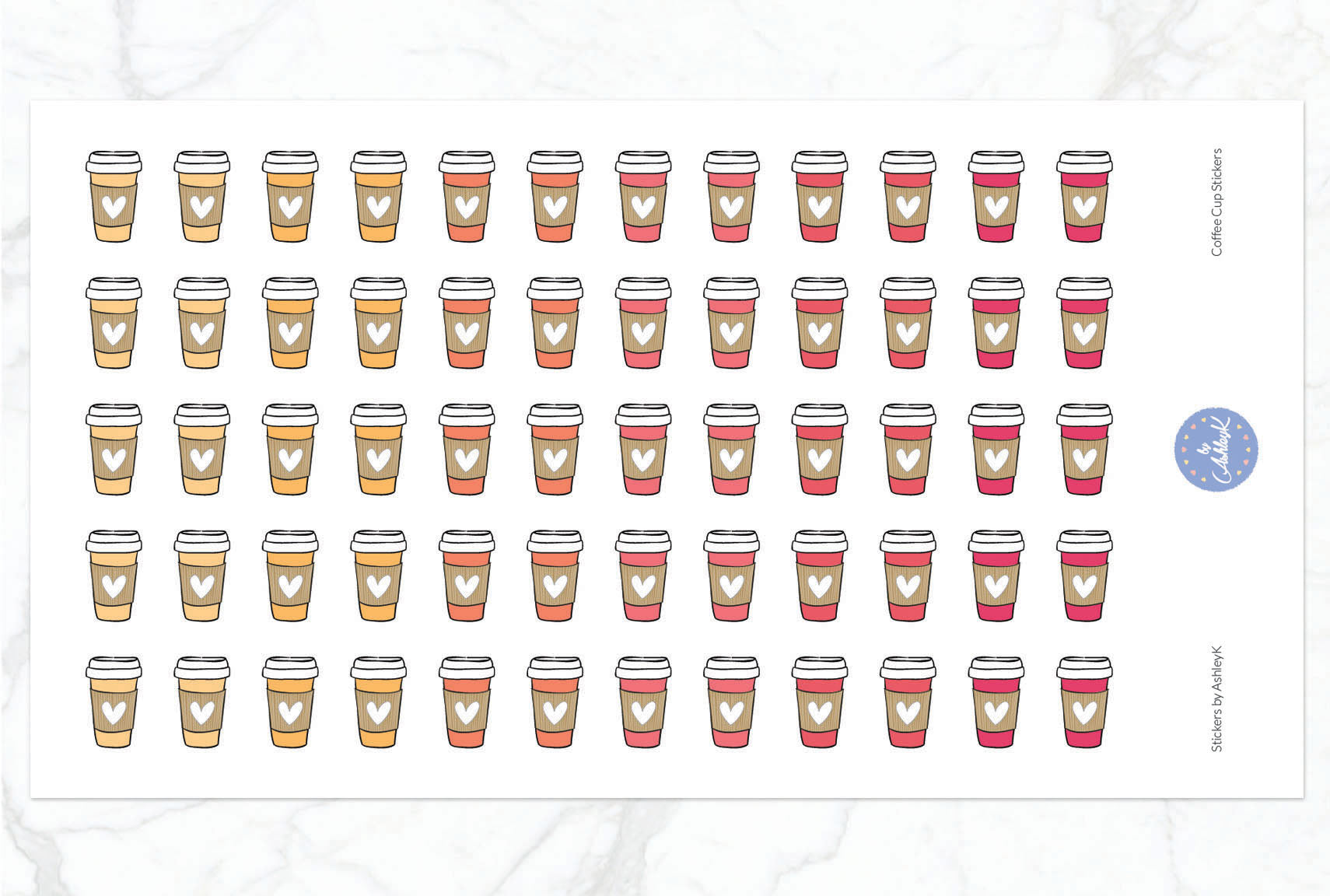 Coffee Cup Stickers - Peach