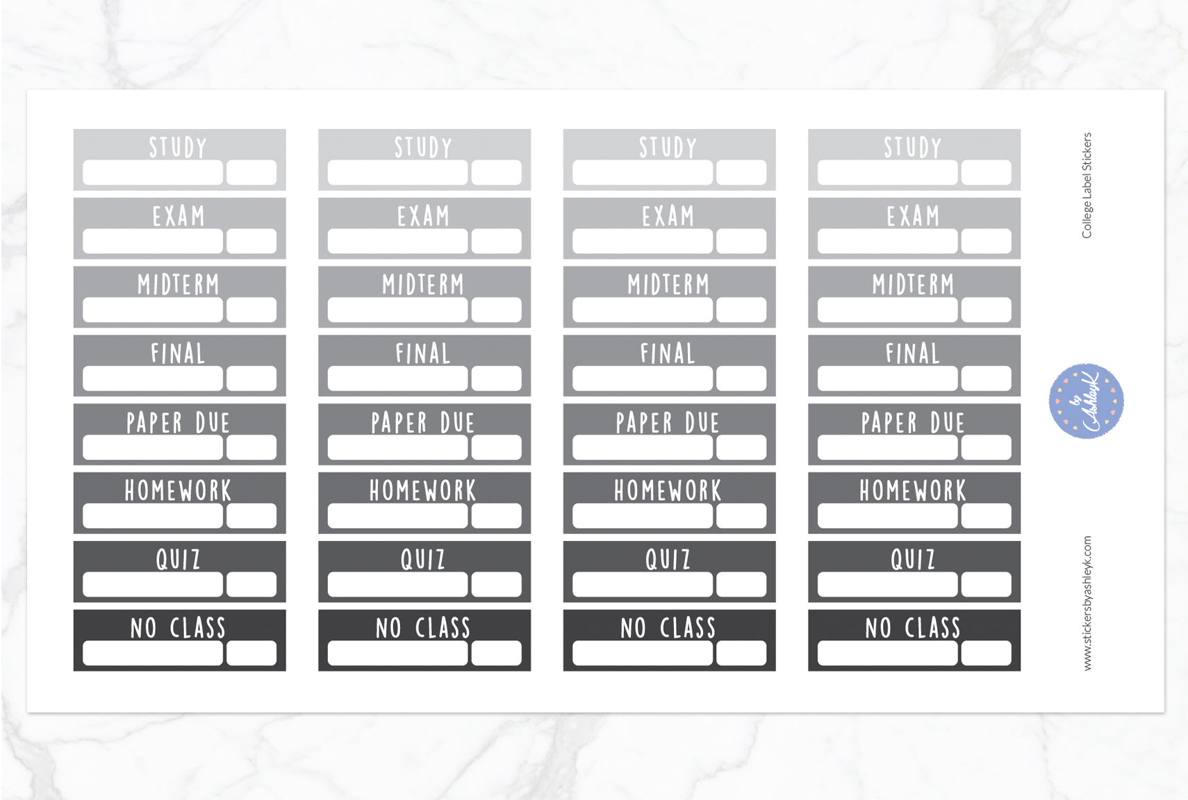 College Label Stickers - Monochrome