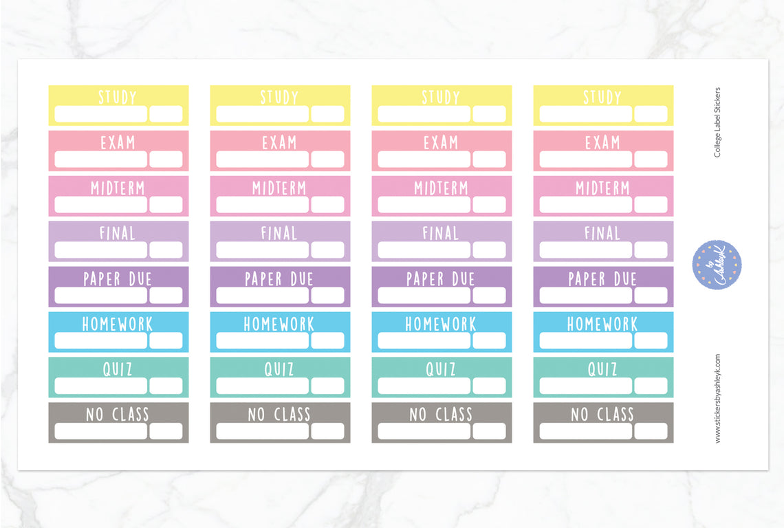 College Label Stickers - Pastel