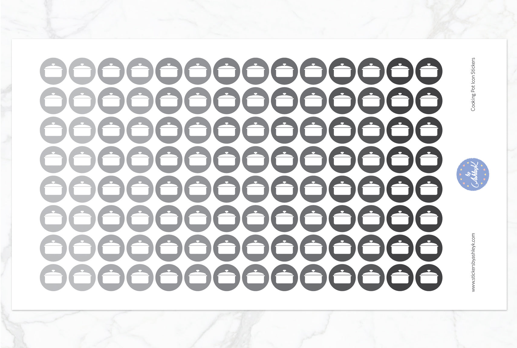 Cooking Pot Icon Round Stickers - Monochrome