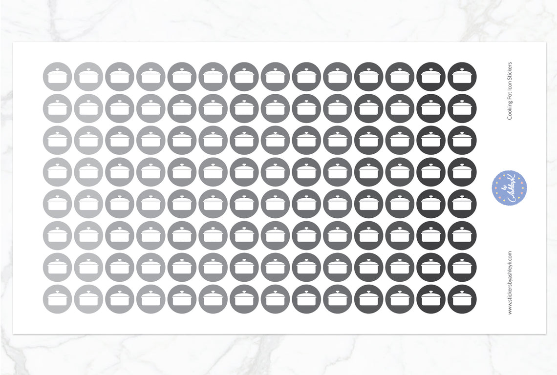 Cooking Pot Icon Round Stickers - Monochrome