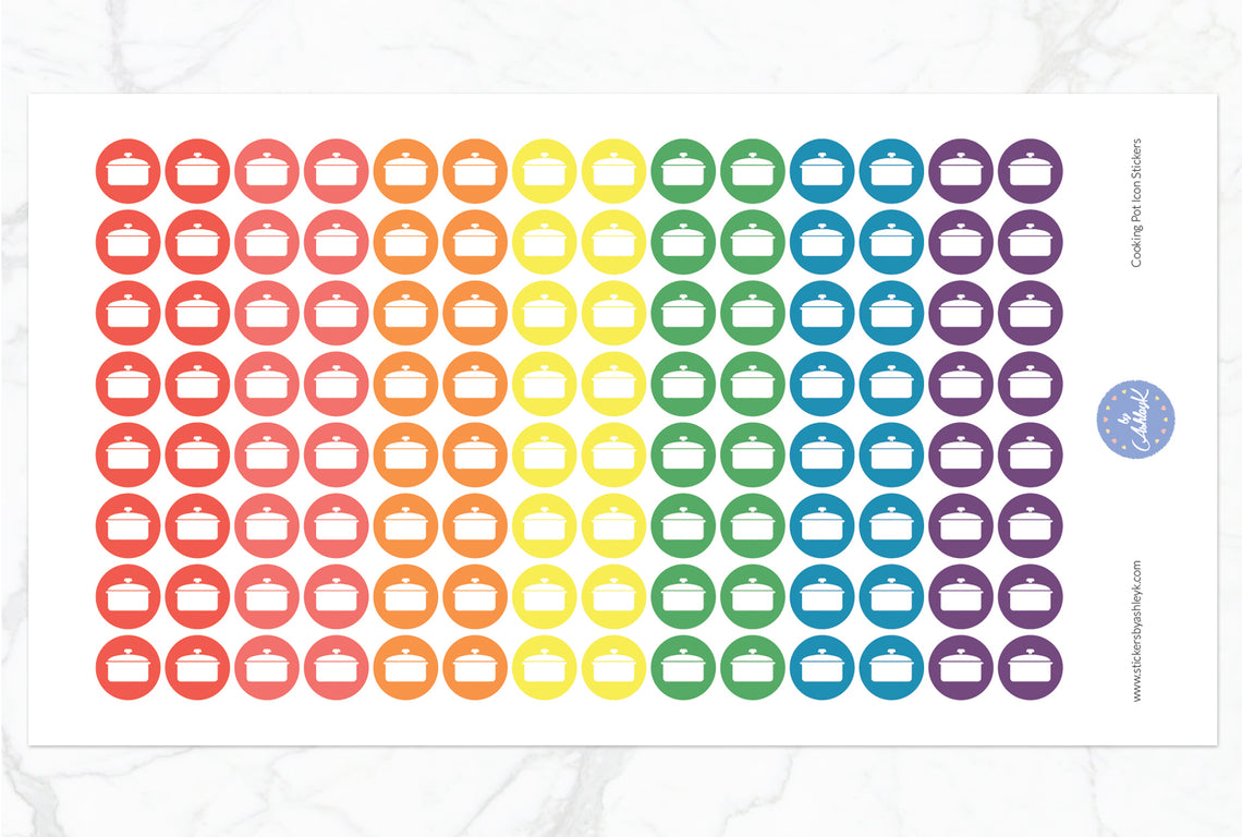 Cooking Pot Icon Round Stickers - Pastel Rainbow