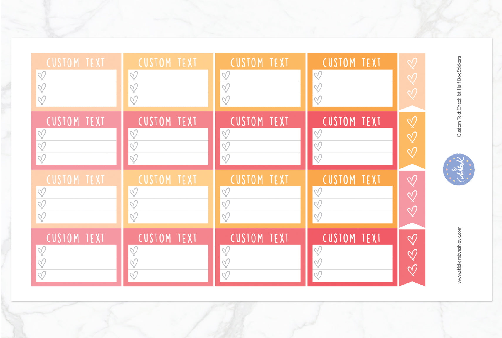 Custom Text Checklist Half Box Stickers - Peach