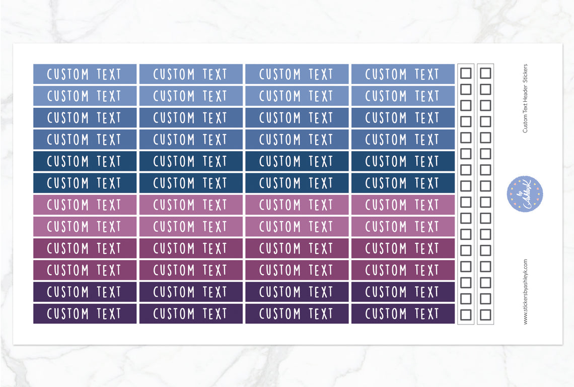 Custom Text Header Stickers - Blueberry