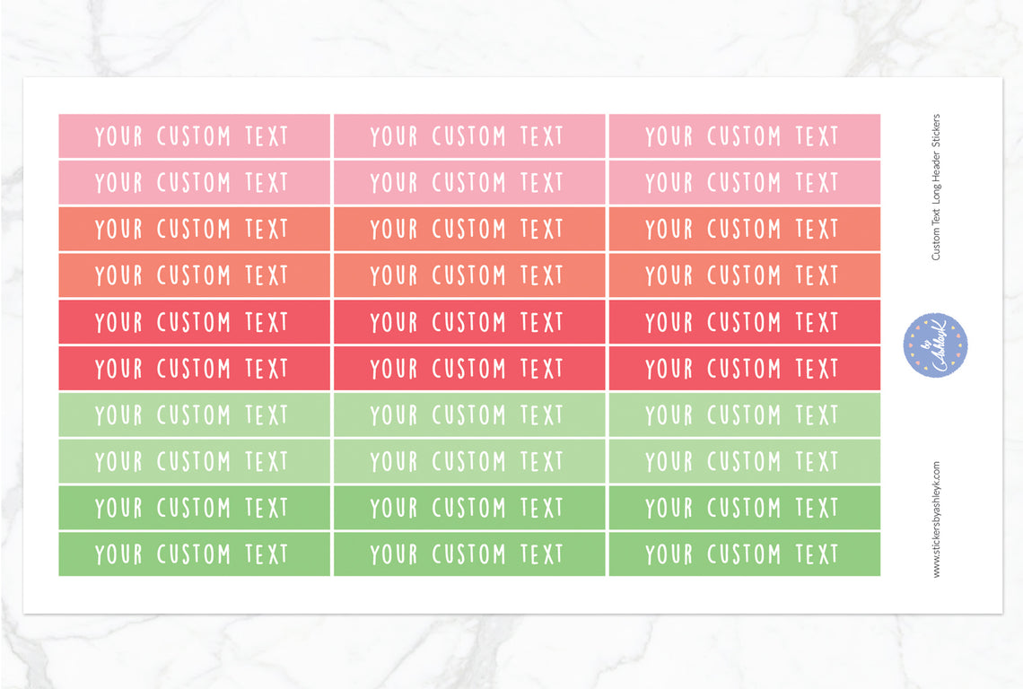 Custom Text Long Header Stickers - Strawberry